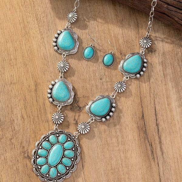 Wholesale Vintage Left and Right Shaped Necklaces Turquoise Earrings Western Style Necklace ACC-NE-Gaoz003