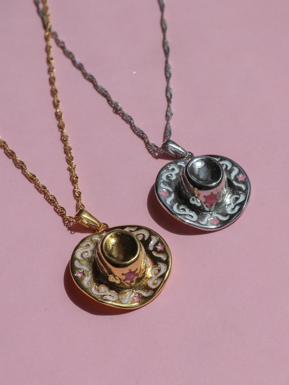 Wholesale Denim boots cowboy hat pendant necklace retro style jewelry furnace vacuum plating 18k gold