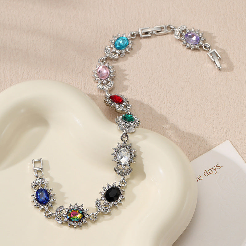 Wholesale Luxurious Floral Leaf Zircon Colorful  Bracelet