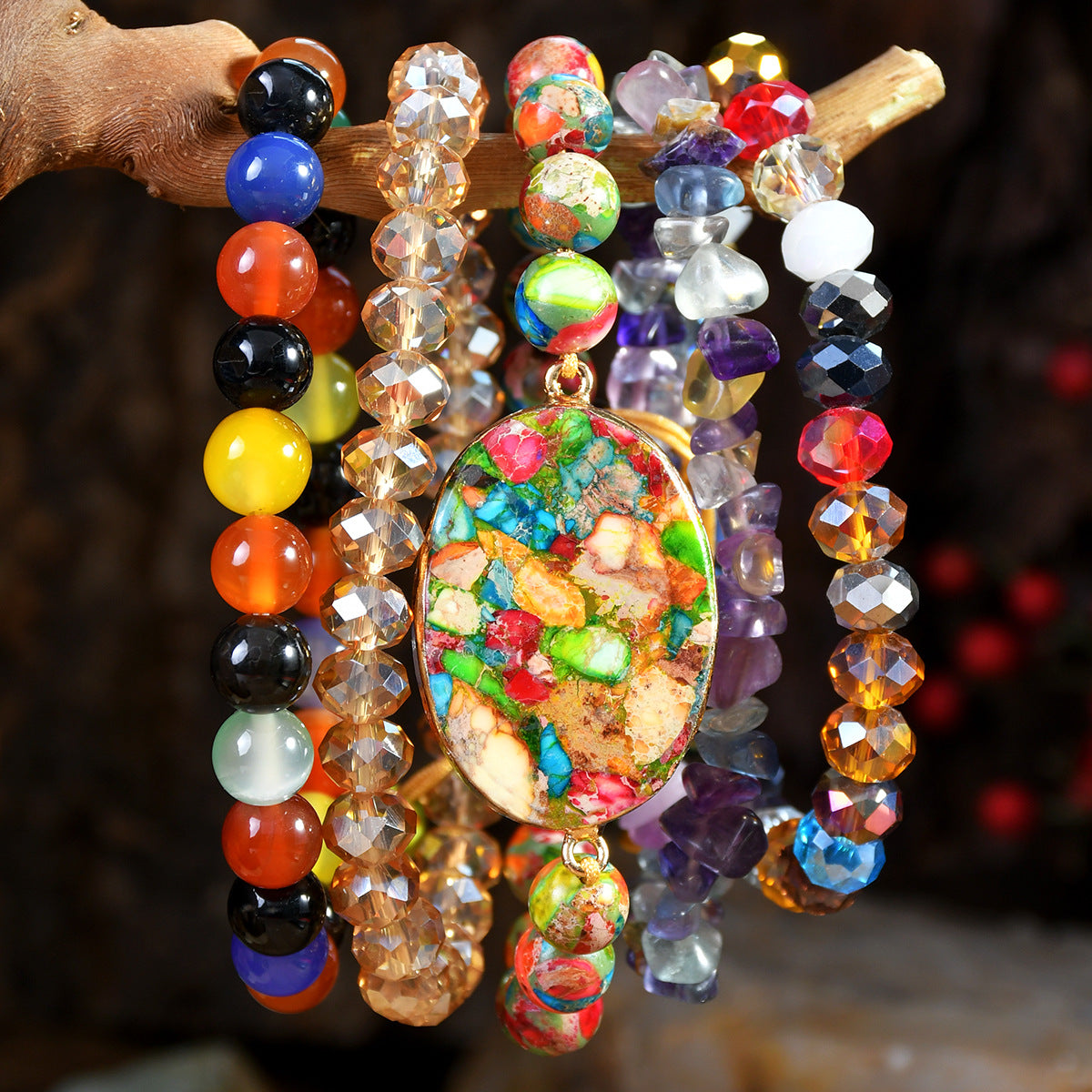 Wholesale Handmade Colorful Emperor Stone Bead Bracelet Set for Women Layered Jewelry Accessory