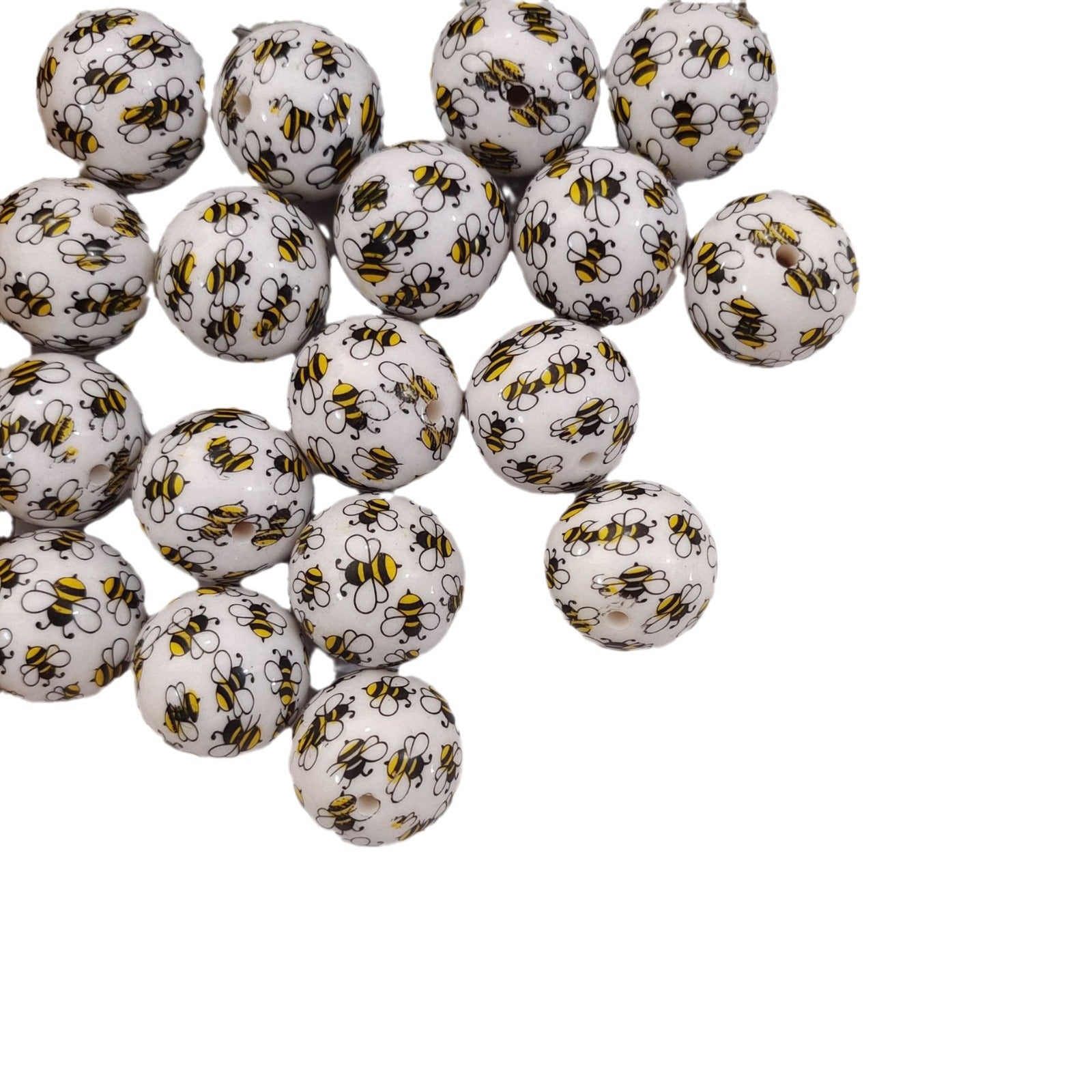 Wholesale 5pcs 20MM Acrylic Two-color Bee Beads Print Silicone Beads ACC-BDS-NiJia055