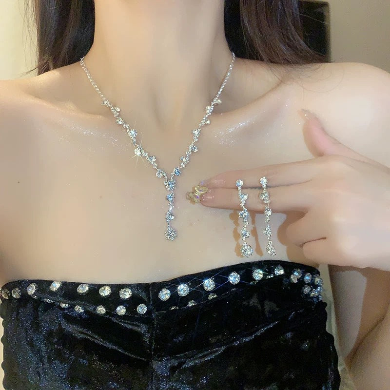 Wholesale Man-made Pearl and Rhinestone Earring Necklace and Bracelet Set