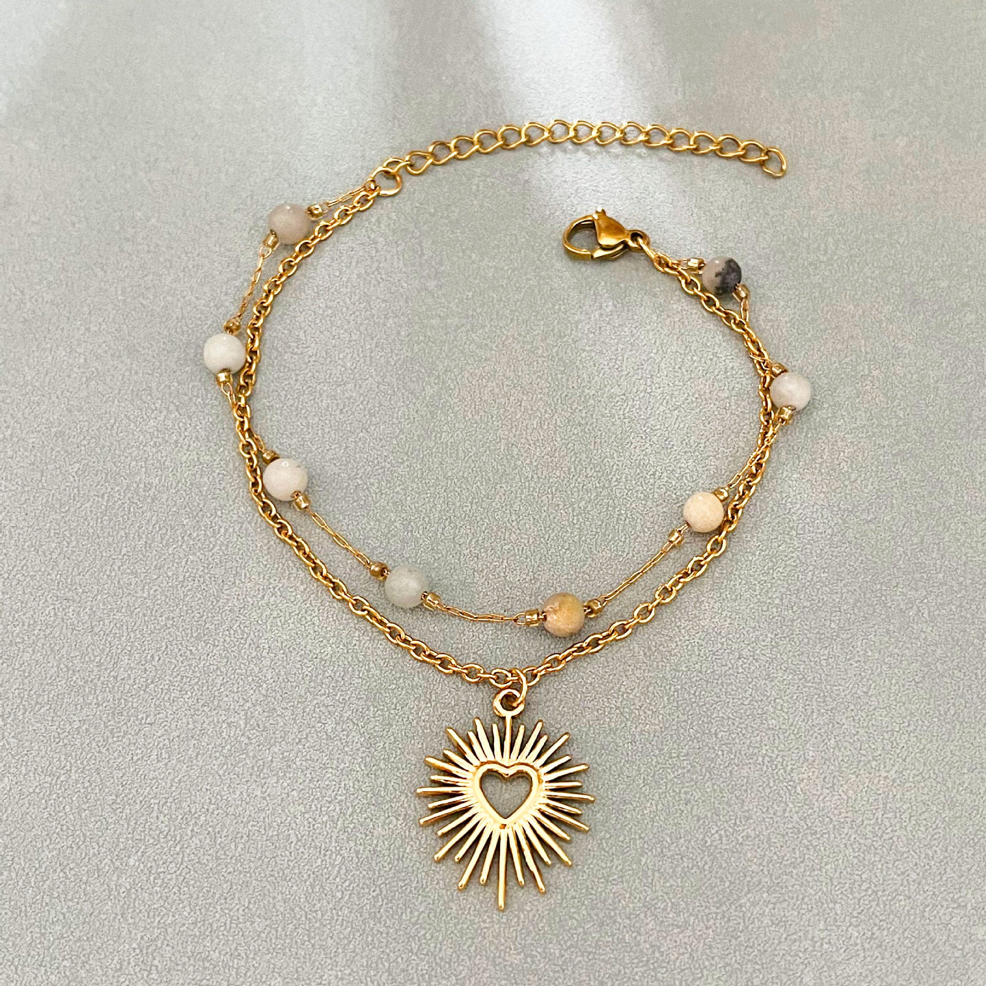 Wholesale Stainless Steel Double-Layer Sunlight Heart Bracelet Necklace
