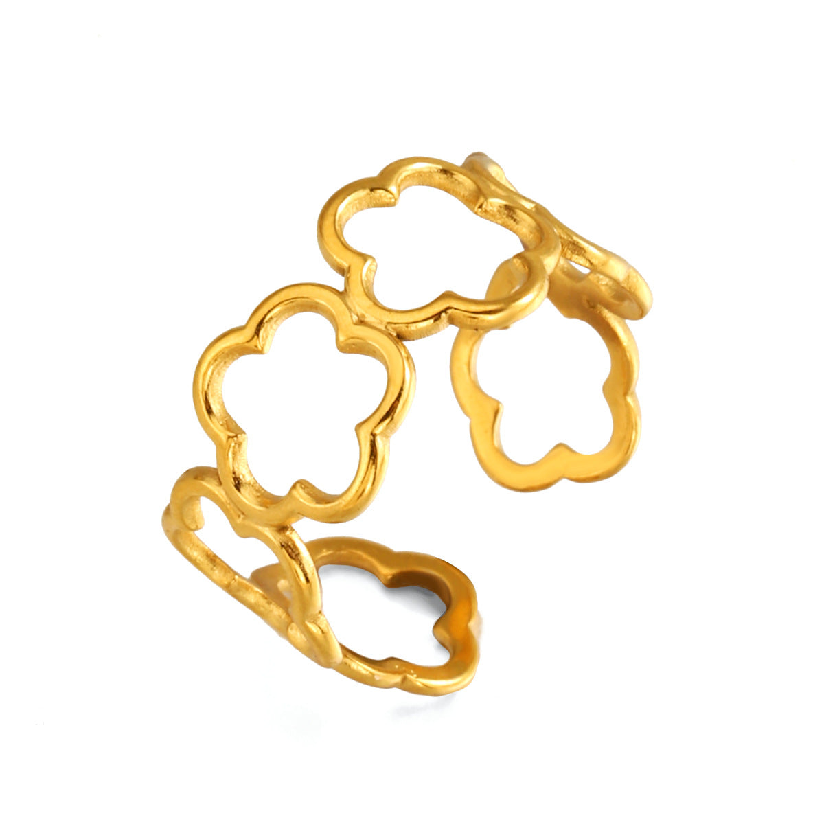 Wholesale Stainless Steel Five-Leaf Flower Open Ring Fashion Jewelry Boutique Resale