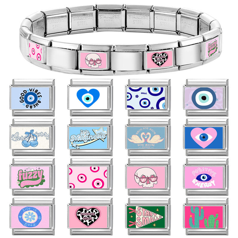 Wholesale 9mm Italian Charm Starter Bracelets DIY square Single Section Creative Stainless Steel Composable Bracelet