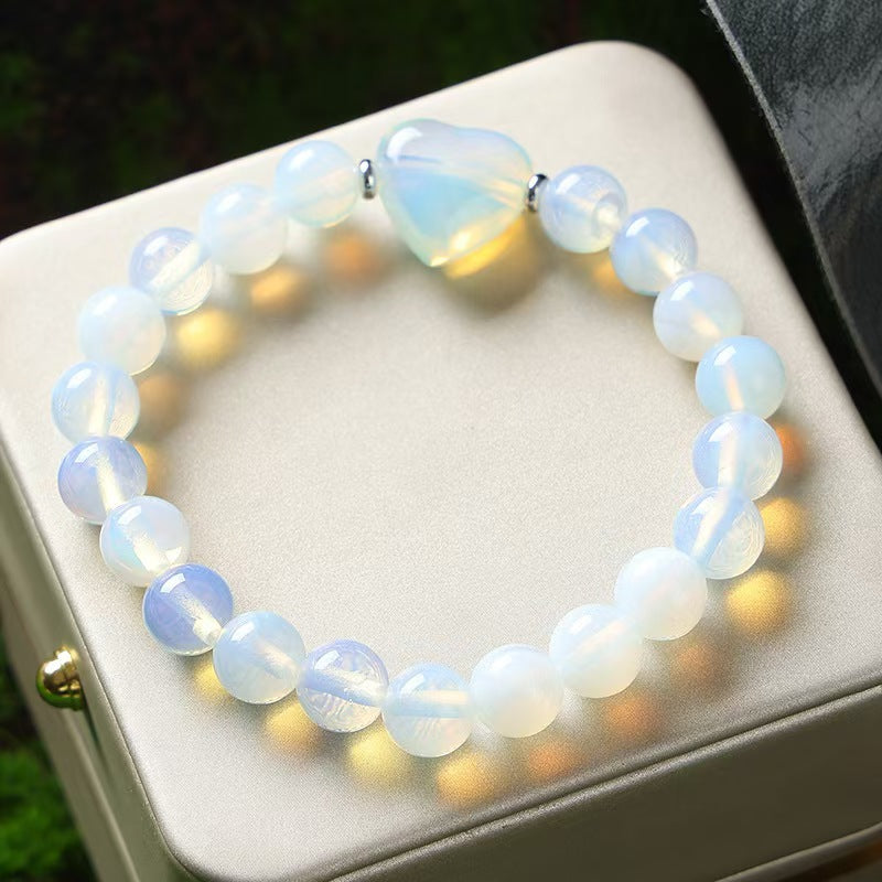 Wholesale Trendy Natural Stone Heart Shaped Bracelet Tiger Eye Amethyst Lapis Lazuli Obsidian Beaded Unisex Gift