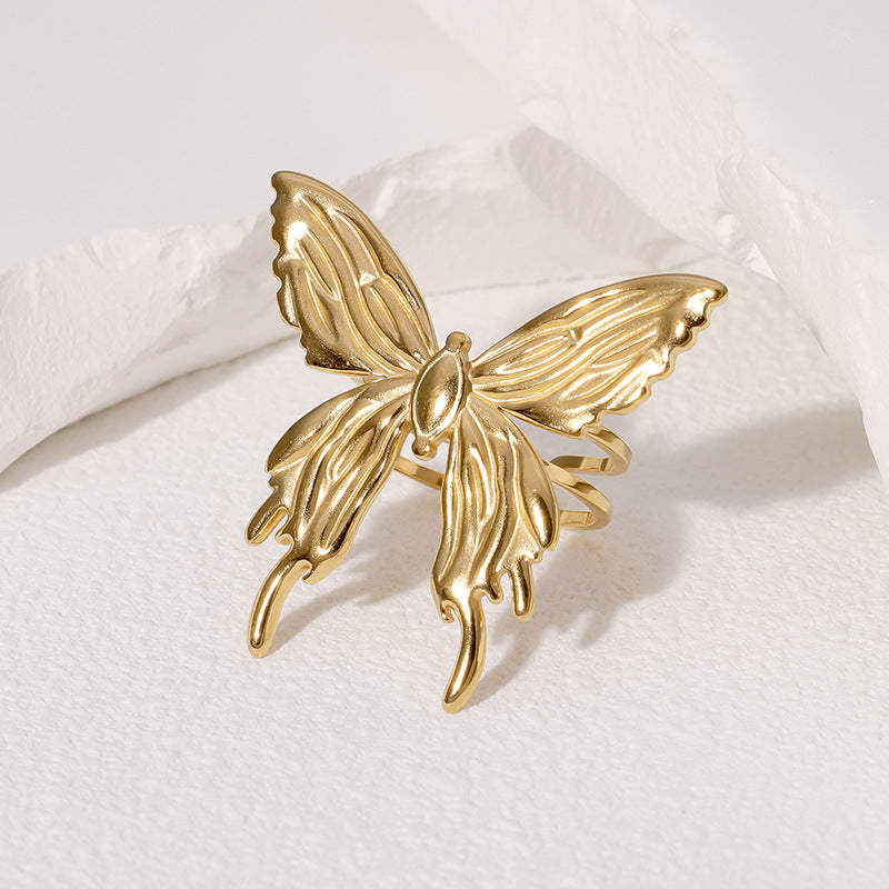 Wholesale Trendy Butterfly Open Ring Stainless Steel Gold Plated Women S Fashion Jewelry Accessory Boutique Resale Gift
