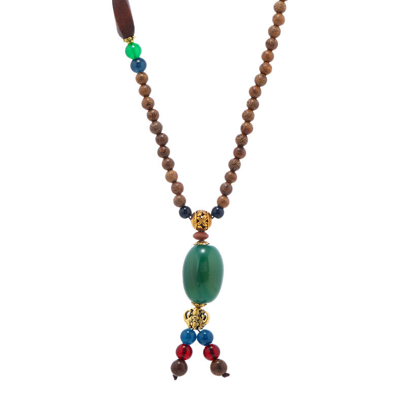 Wholesale Retro Ethnic Style Sweater Chain Long High-end Wooden Pendant Vintage Long Necklace ACC-NE-Luox003