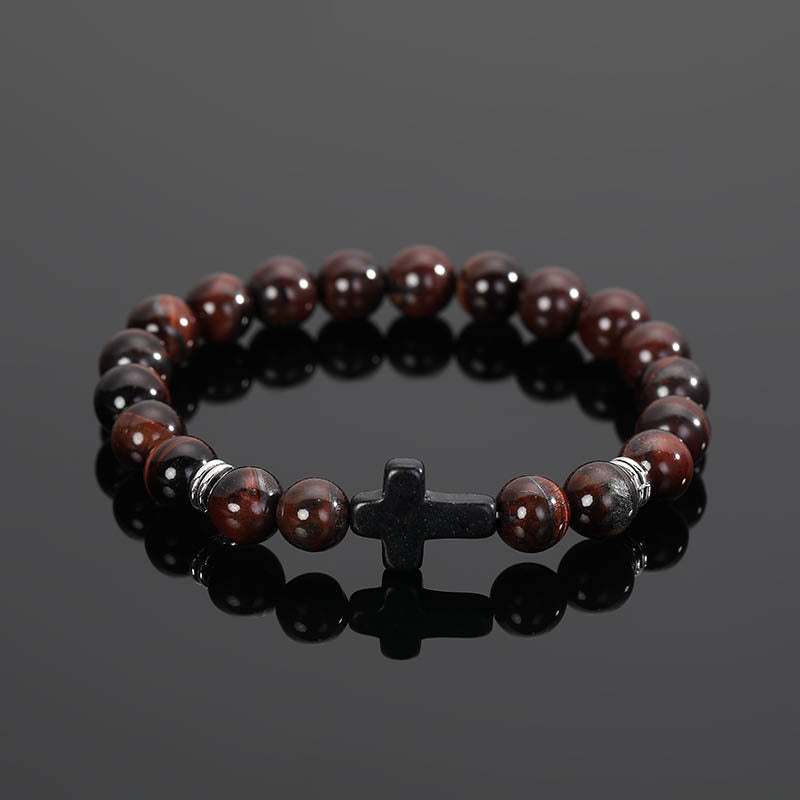 Wholesale Alloy Black Bead Bracelet with Cross Charm - Fashionable European American Style Jewelry Accessory for Everyday Wear