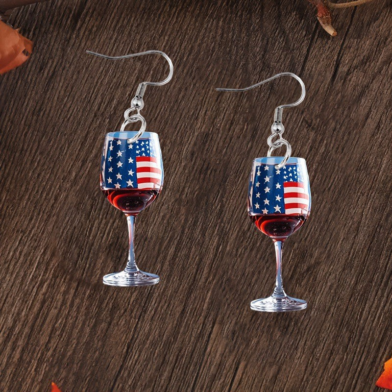 Wholesale Acrylic Earrings 2025 USA Flag Independence Day Acrylic Wine Glass Earrings