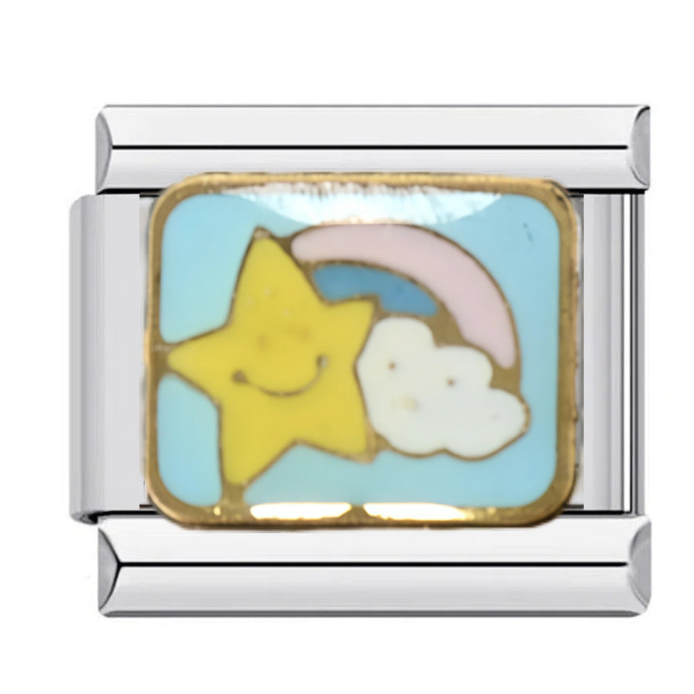 Wholesale Original Design DIY Italian Charms Bracelet Titanium Steel Enamel Landscape Pattern Fashion Jewelry Accessory For Boutique Resale