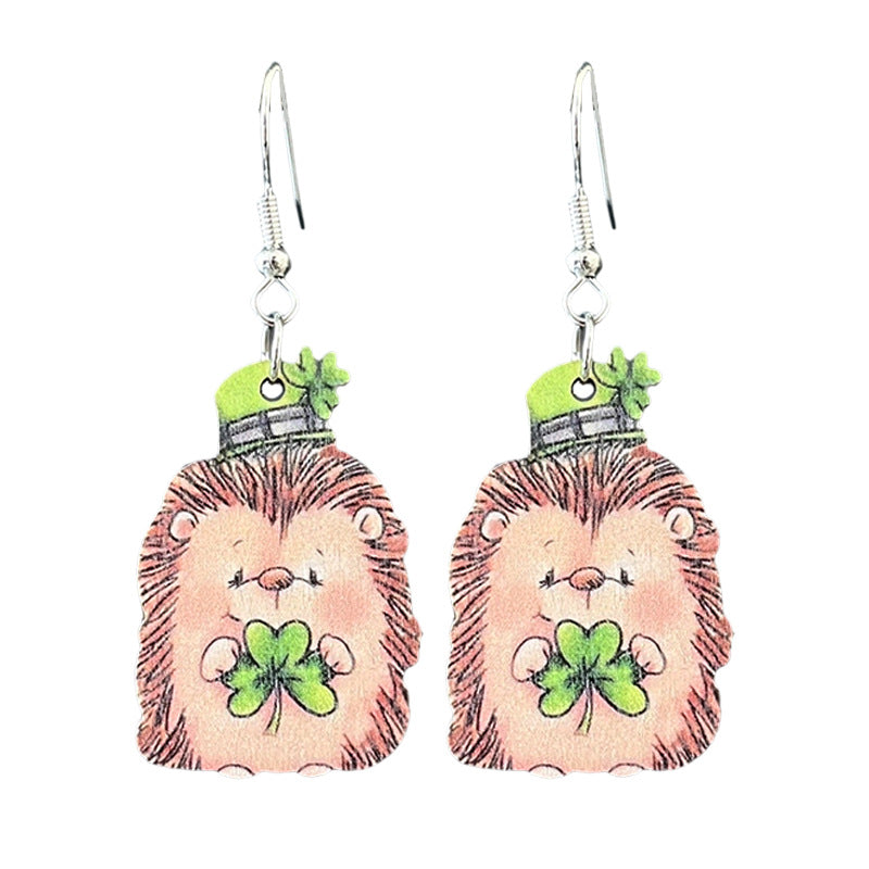 Wholesale 2 pairs/pack Wooden St.  Patrick' s Day ghost beer dinosaur and hedgehog cute earrings