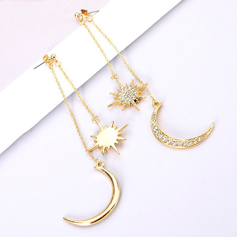 Wholesale exaggerated moon inlaid zircon silver needle earrings