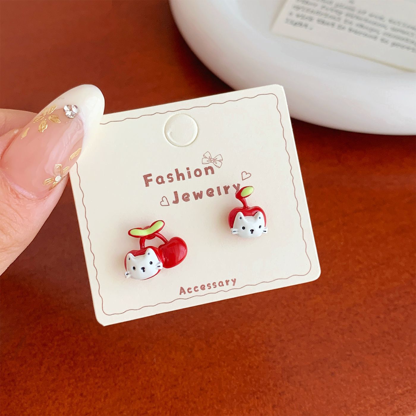 Wholesale Cartoon oil dripping red apple puppy cat earrings silver needle Earrings