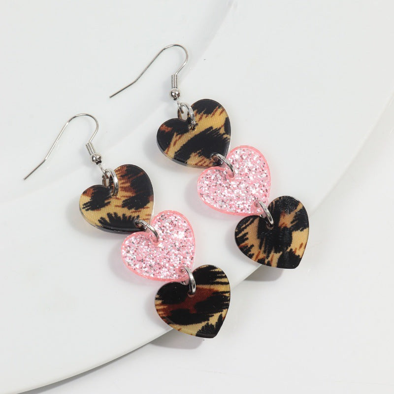 Wholesale  Valentine's Day Love Stitching Multi-layer Peach Acrylic  Earrings