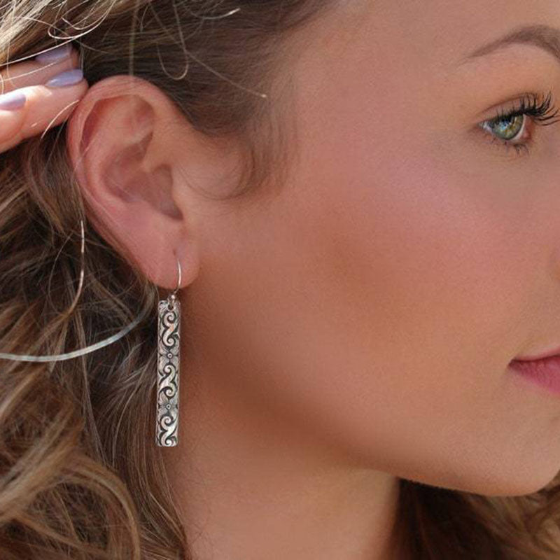 Wholesale Geometric Carved Flower Pendant Earrings