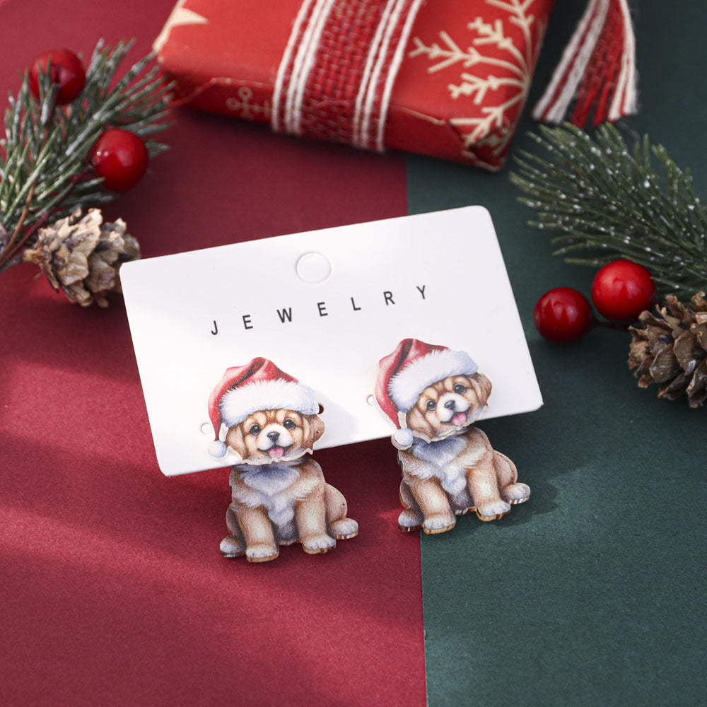 Wholesale Cute cartoon front and back Christmas stud earrings