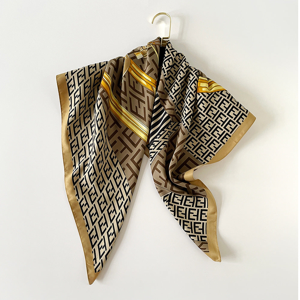 Wholesale Light Luxury Printed Dark Coffee Twill Satin Square f Stylish Women S Everyday Accessory