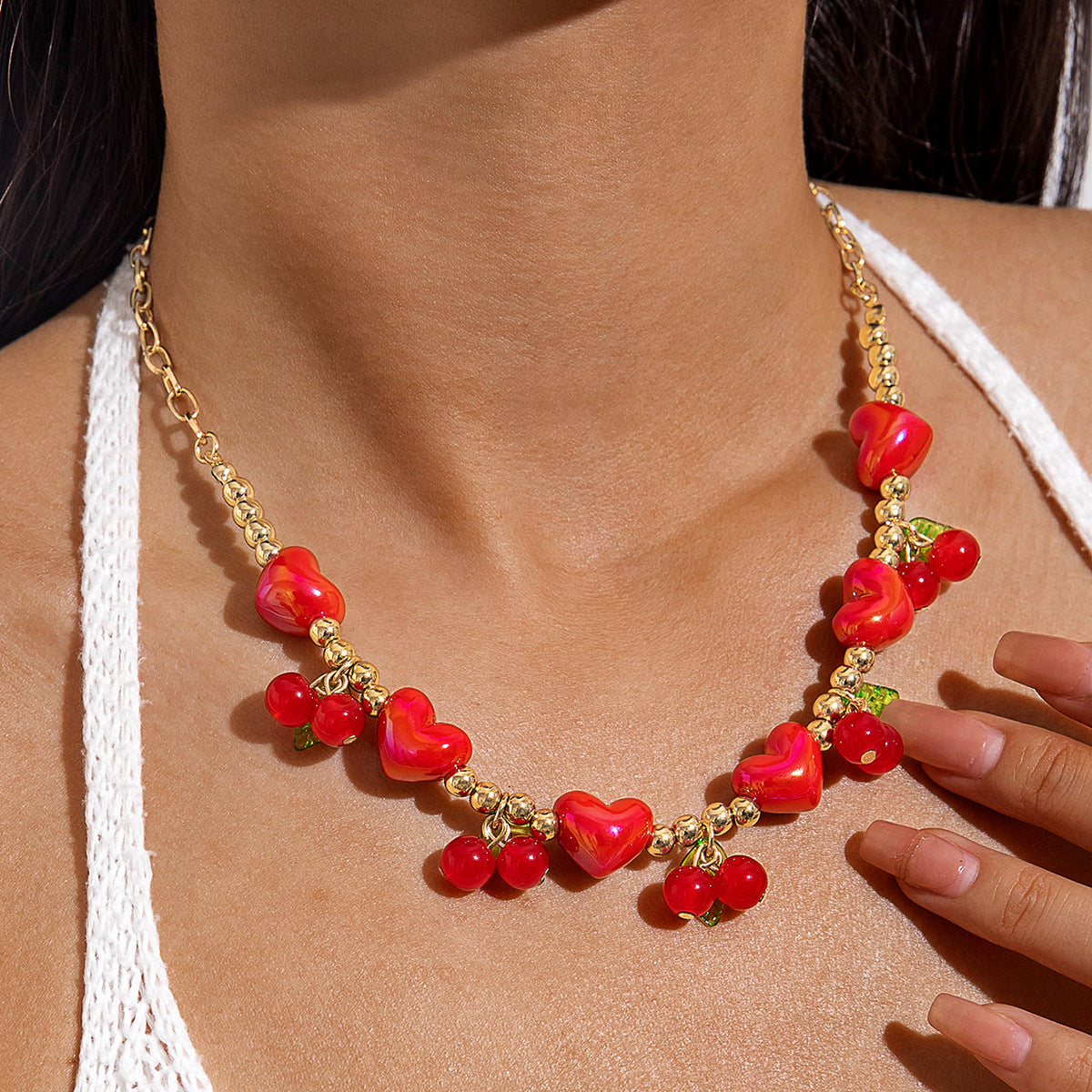 Wholesale  Acrylic Red Love Geometric Irregular Gravel Necklace