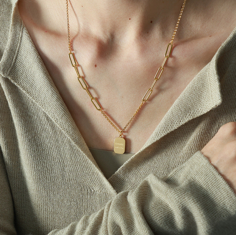 Wholesale Light luxury high-grade square letter pendant sweater chain