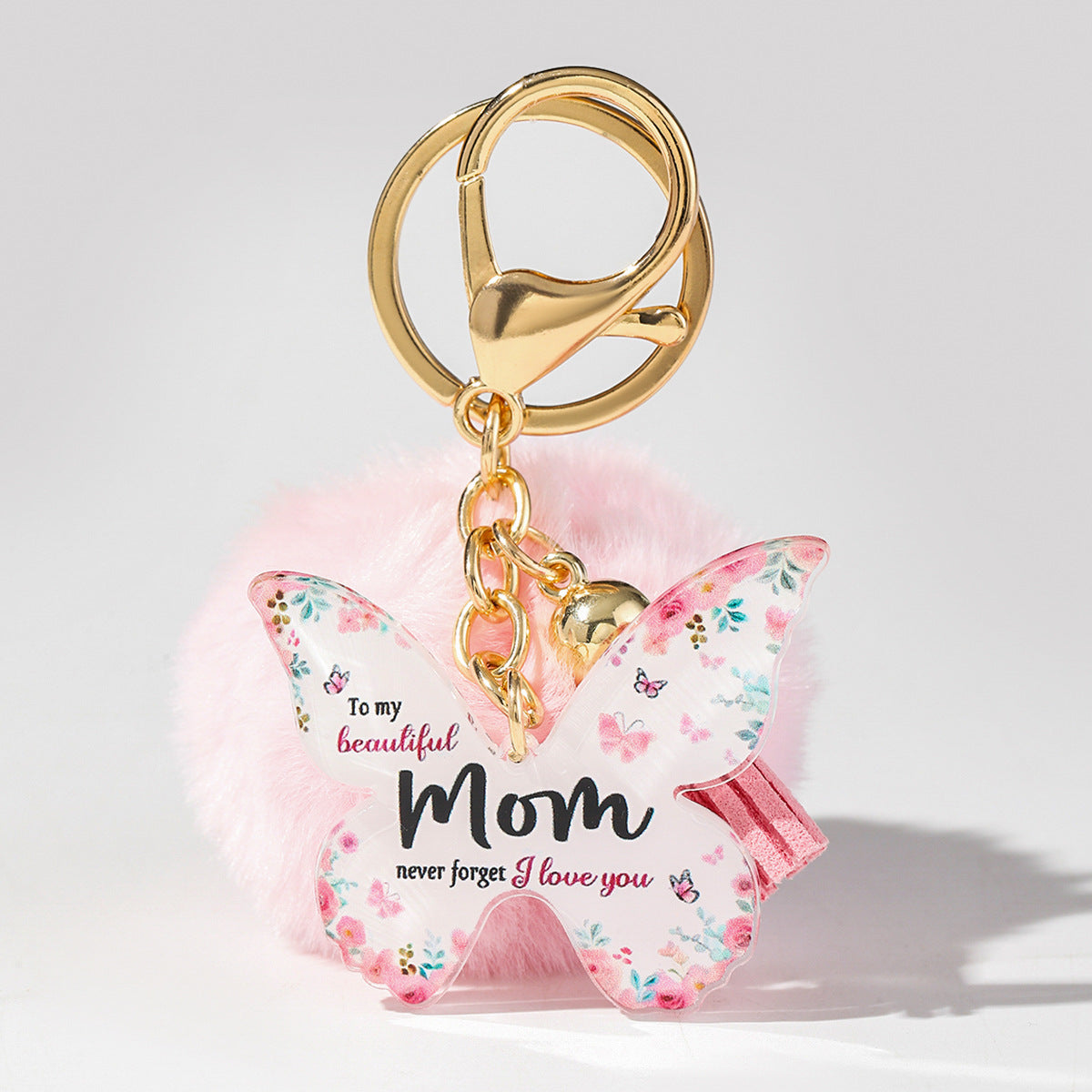 Wholesale Butterfly MOM Grandma Fur Ball Mother's Day Gift Acrylic Keychain Pom Pom ACC-KC-HuiWen013