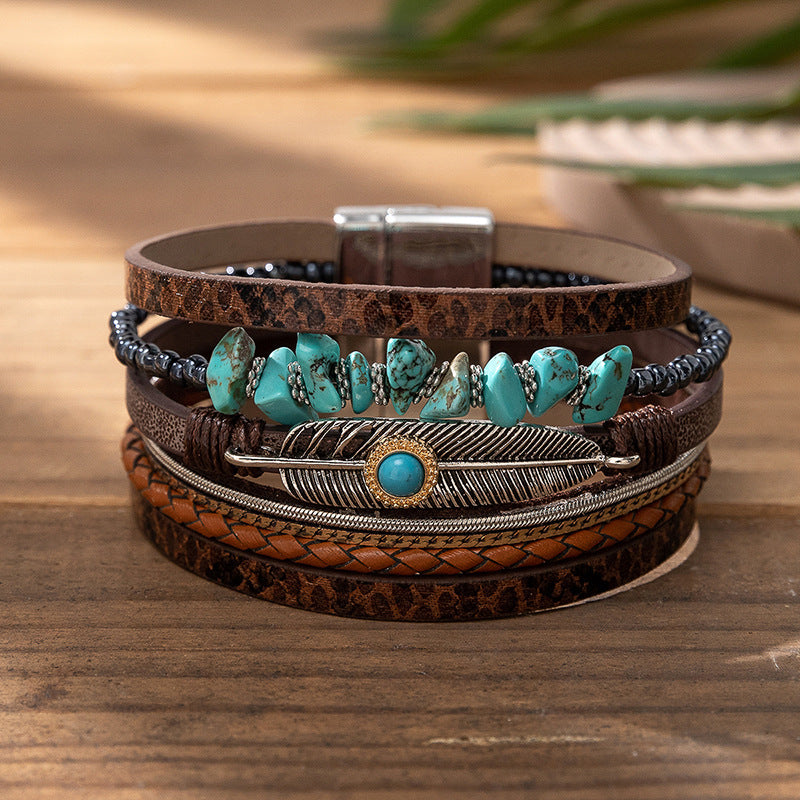 Wholesale Ethnic Turquoise Leather Bracelet
