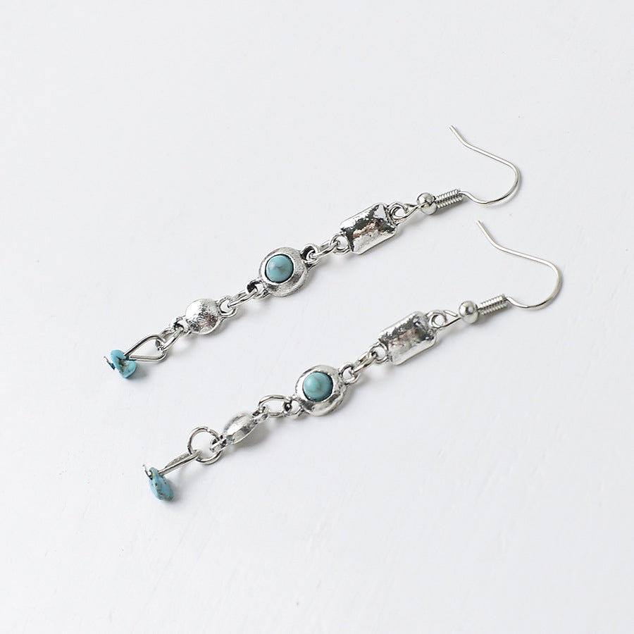 Wholesale Retro Tassel Turquoise Pendant Earrings Zinc Alloy Electroplated Fashion Accessory for Women