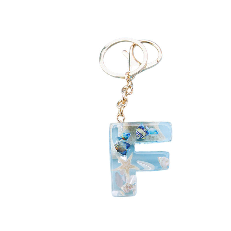 Wholesale Ocean tropical fish 26 English letters epoxy resin keychain
