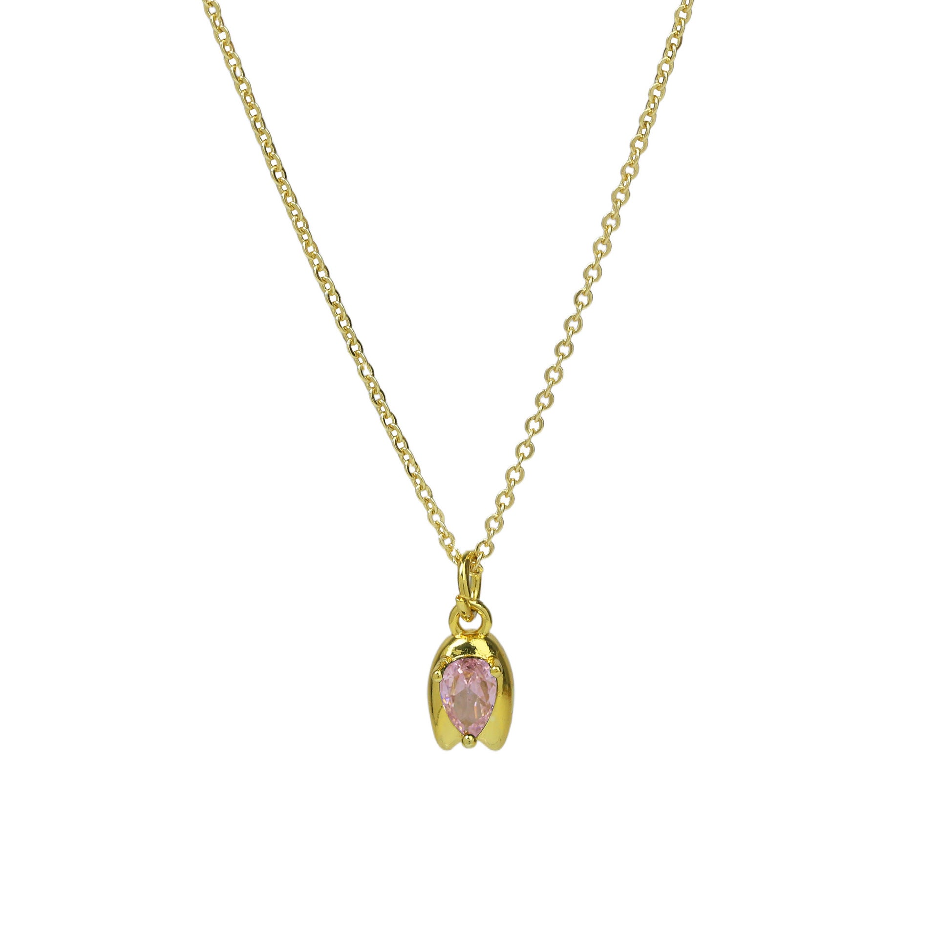 Wholesale Light luxury zircon rose flower bud pendant necklace