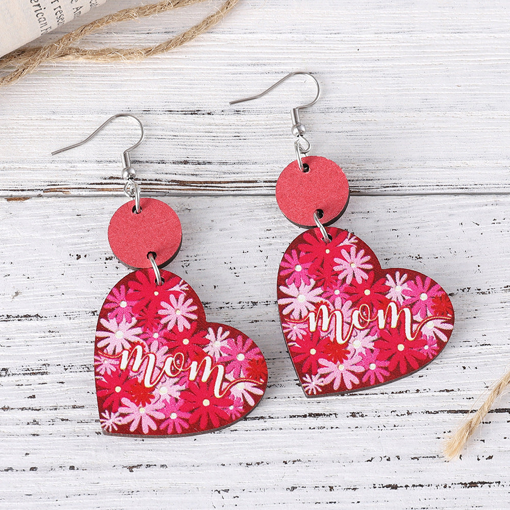 Wholesale  Mother's Day MOM Flower Love Round Pieces Stitching Pendant Earrings