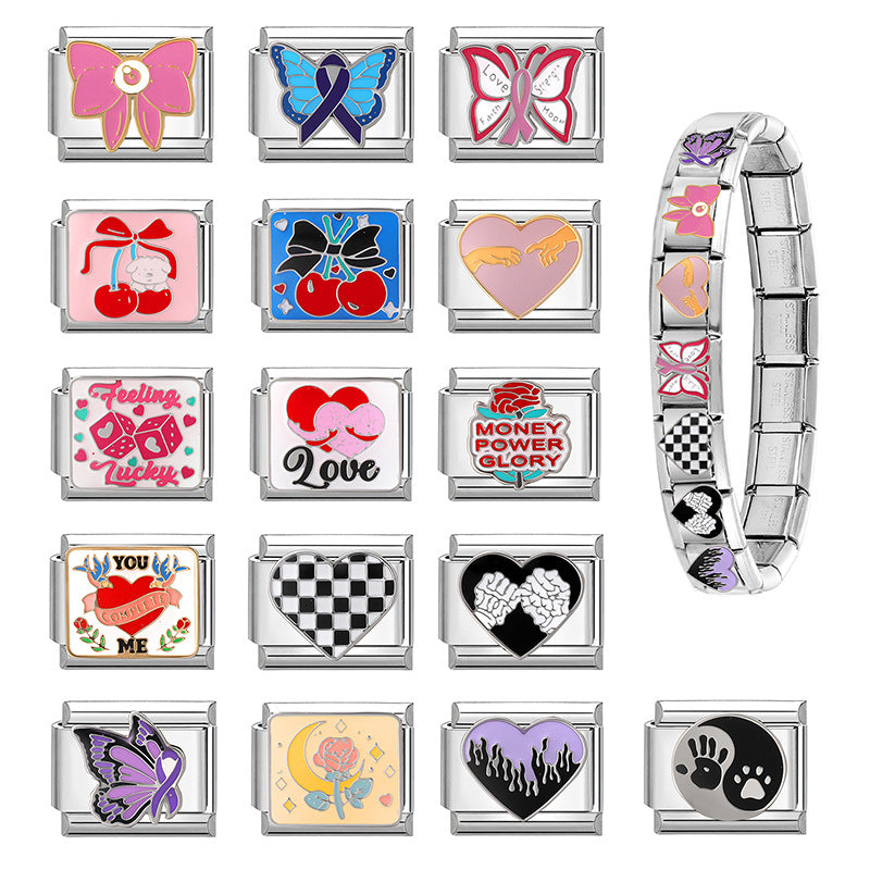 Wholesale 9mm Italian Charm Starter Bracelets DIY Butterfly Heart Stainless Steel Composable Bracelet