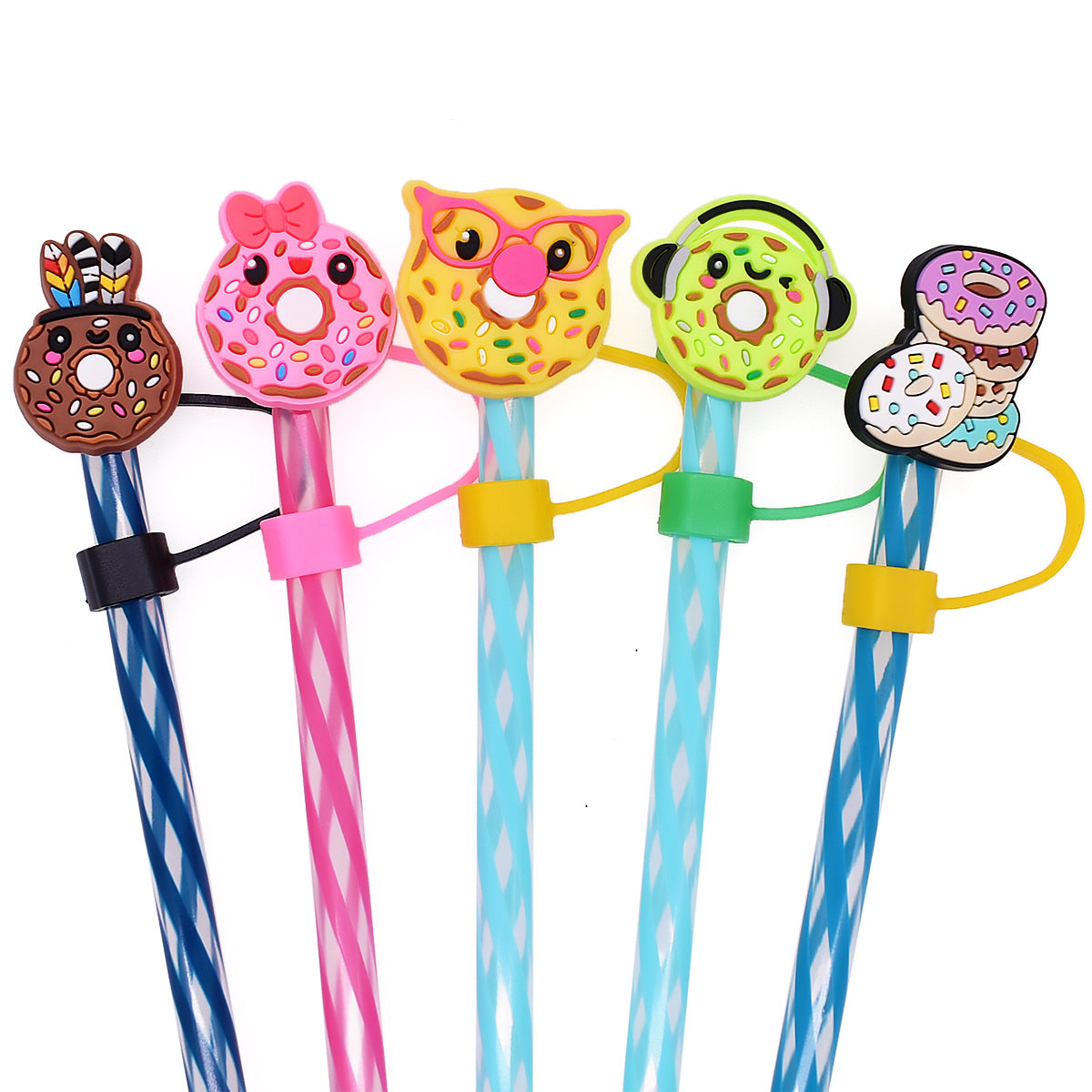 Wholesale Random Color 100pcs Donut Straw Tube Cap 10mm Soft Glue Straw Decoration Straw Cover ACC-SCR-RYY021