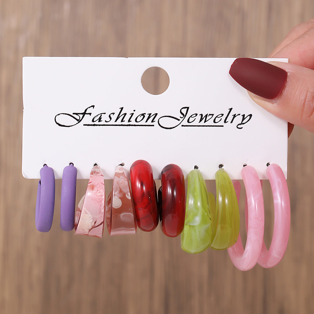 Wholesale  Color Creative Earrings Women's Acrylic C- shaped Mixed Color Resin Earrings