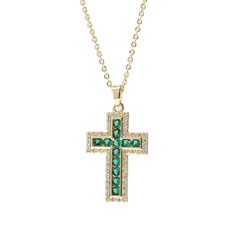 Wholesale Trendy Hip Hop Colorful Cross Pendant Necklace Gold Plated Copper Chain Boutique Jewelry Gift
