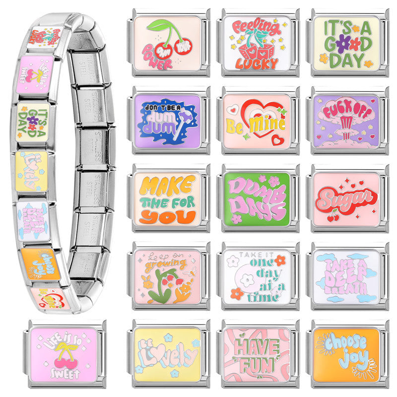 Wholesale Italian Charm Bracelet 9mm DIY Splicing Text Series Stainless Steel Composable Bracelet