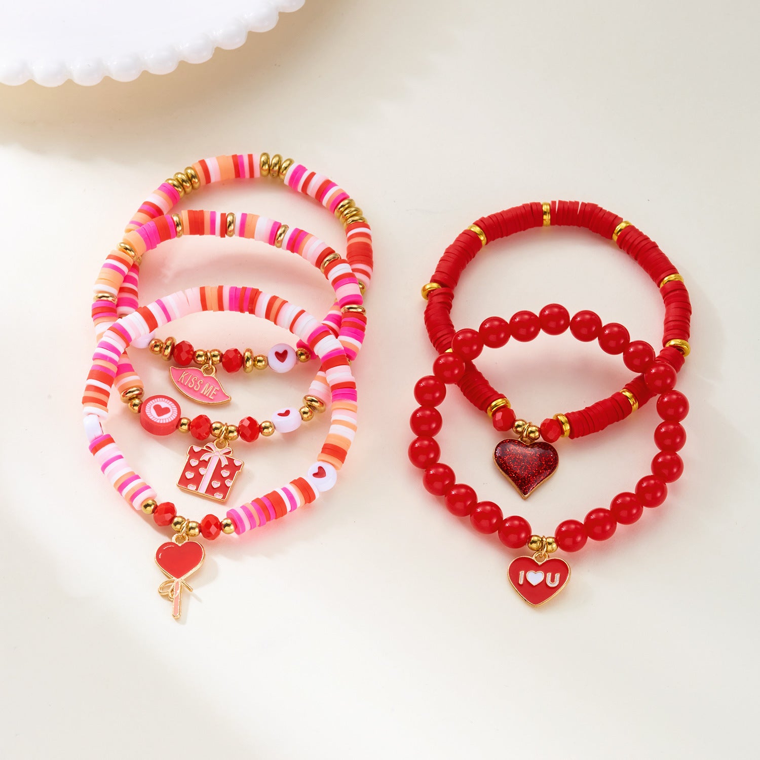 Wholesale Zinc alloy multi-layered red Valentine' s Day beaded bracelet