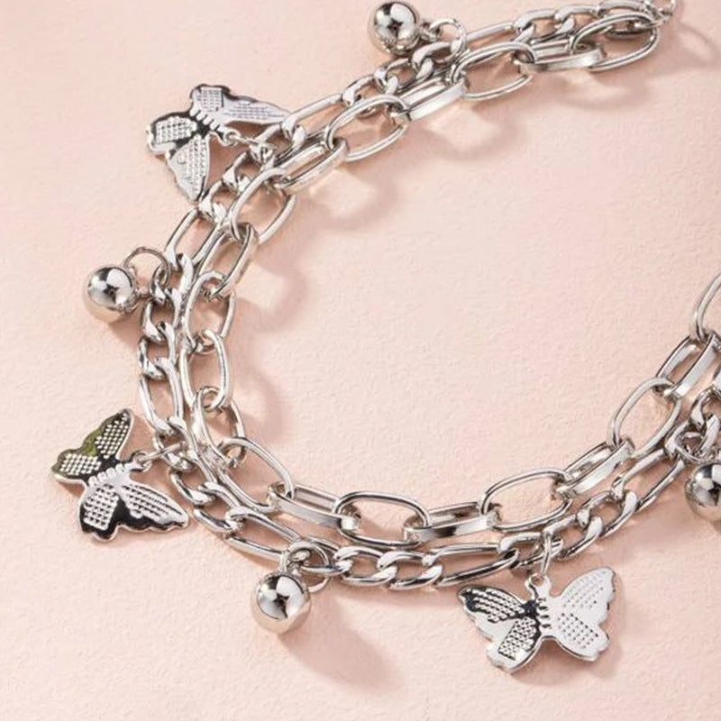 Wholesale Gold Electroplated Butterfly Chain Bracelet Set,  Fashion Jewelry Accessory for Women,  Stylish Gift