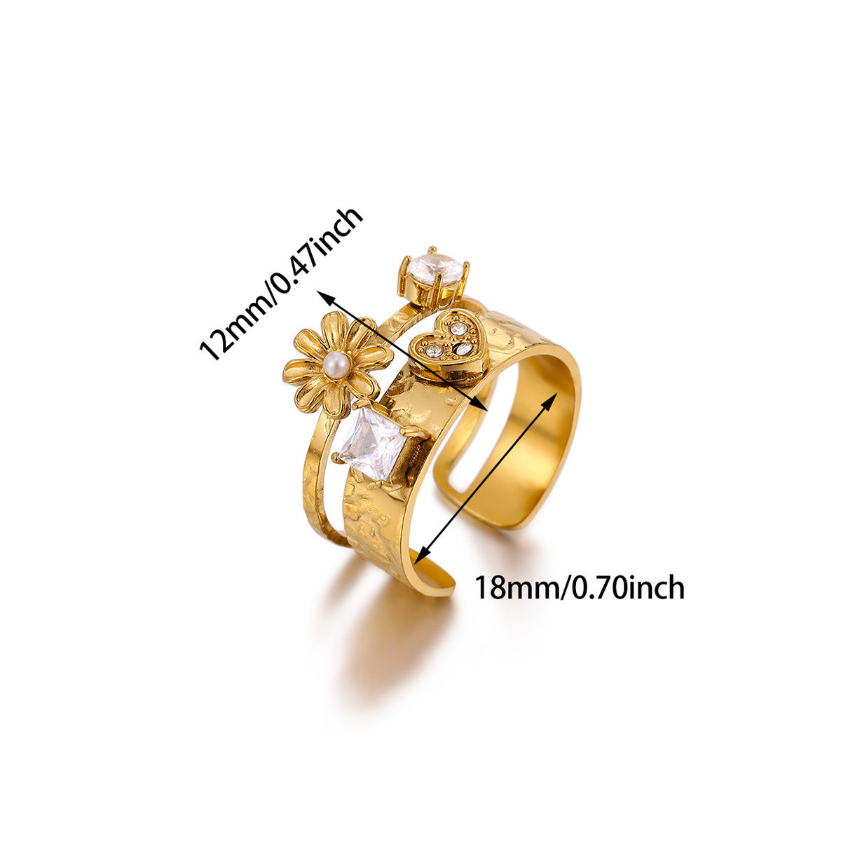 Wholesale Adjustable stainless steel zircon cross flower ring