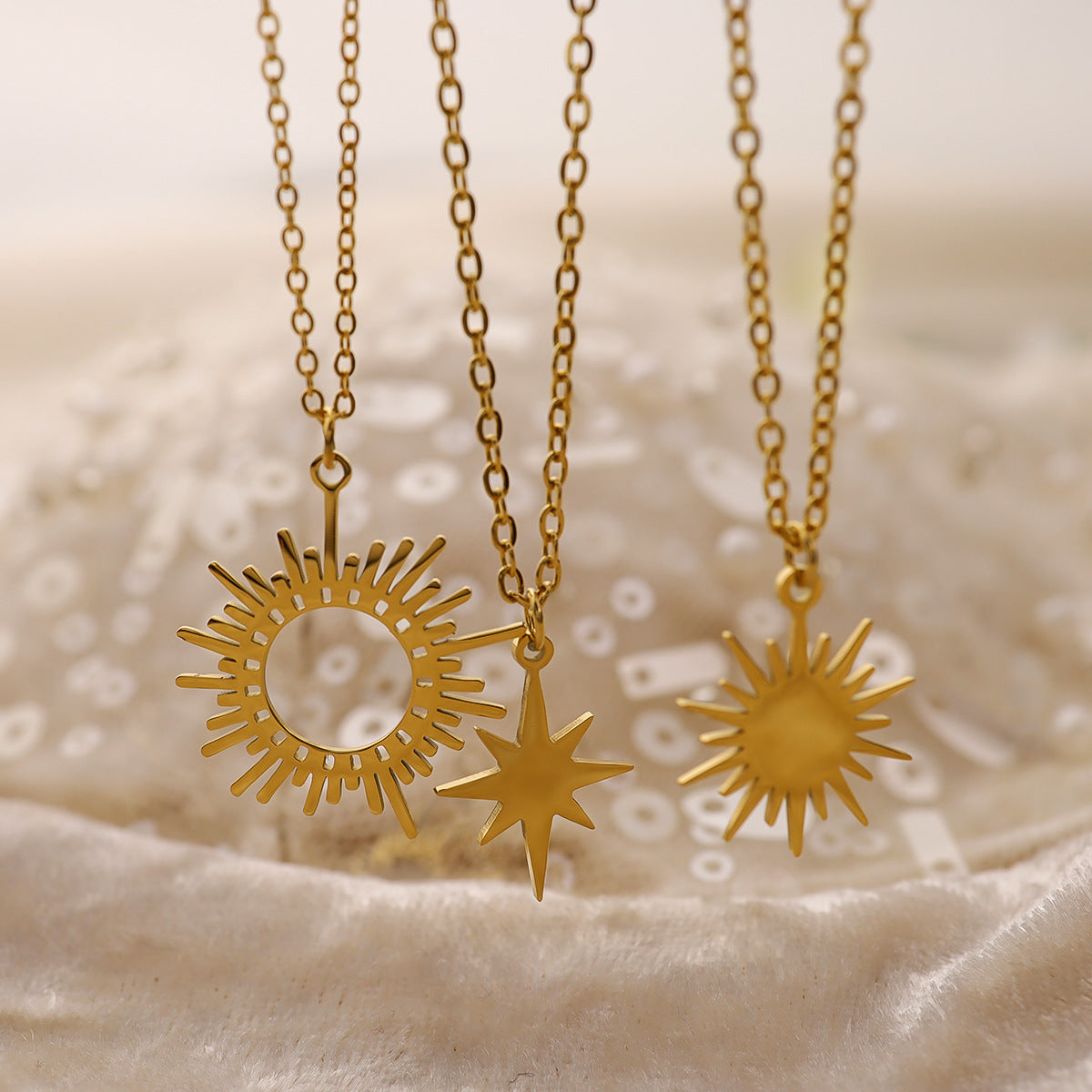 Wholesale  six-pointed star sun clavicle chain titanium steel necklace