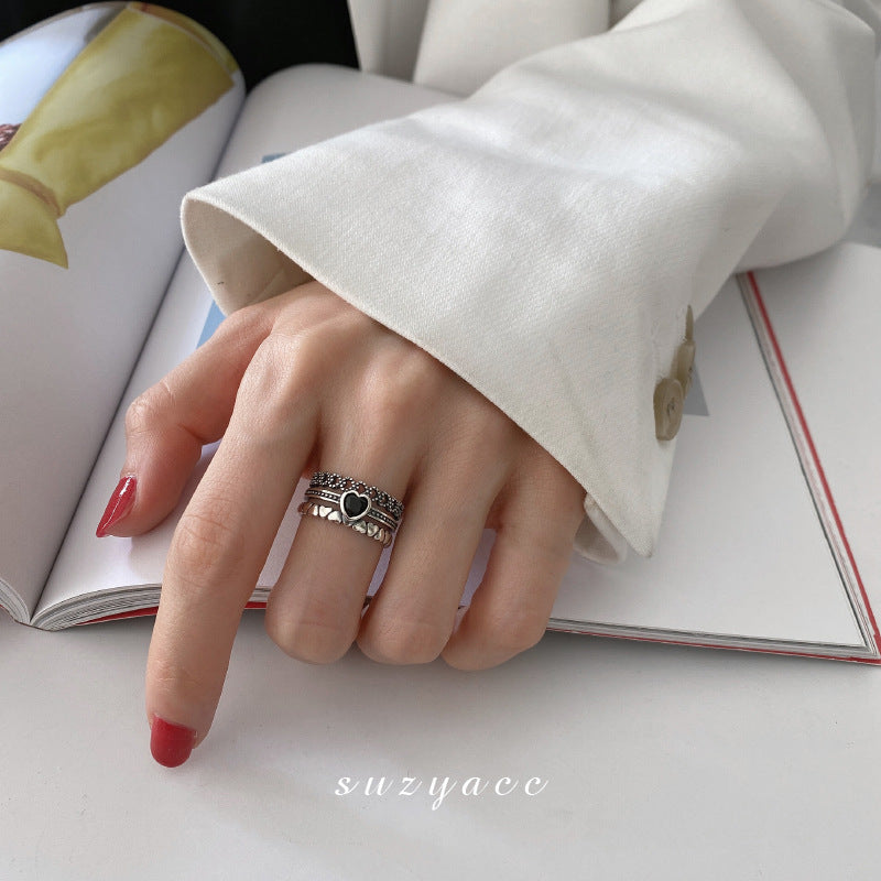 Wholesale Retro  lovely ring women's three-layer design fashion light luxury geometric ring