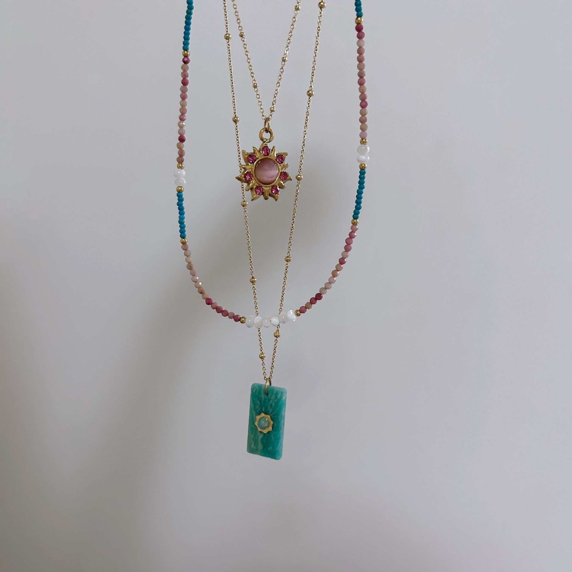 Wholesale Millet beads turquoise simple mother-of-pearl rhodonite necklace