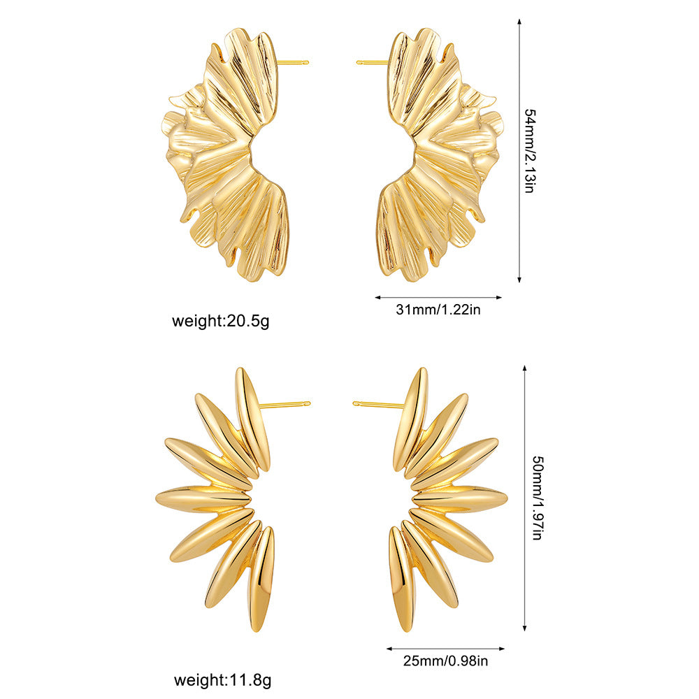 Wholesale  Stainless Steel 18K Gold Petal Earrings Exaggerated Leaf Earrings Flower Irregular Earrings