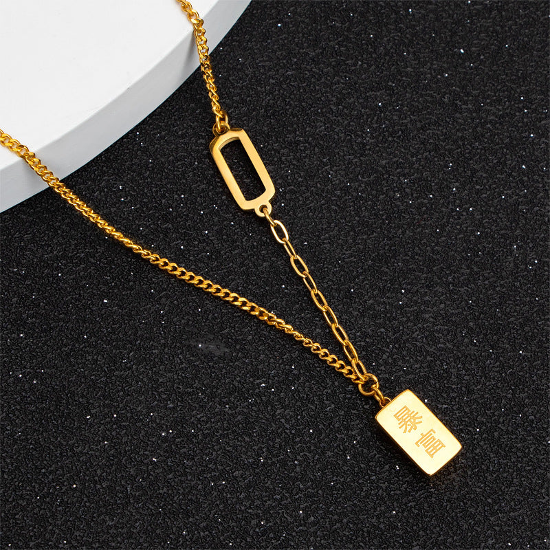 Wholesale small brick necklace 18 gold plated titanium steel clavicle chain