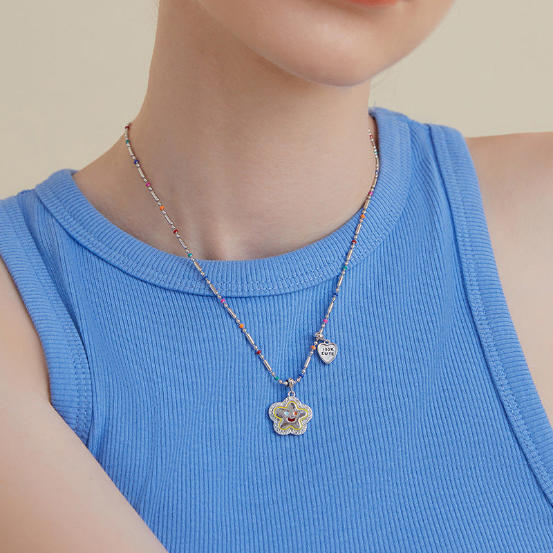 Wholesale Titanium Steel Smiley Flower Beaded Necklace Girls' Light Luxury Necklaces