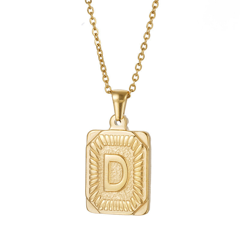 Wholesale  18K gold square brand stainless steel letter pendant necklace