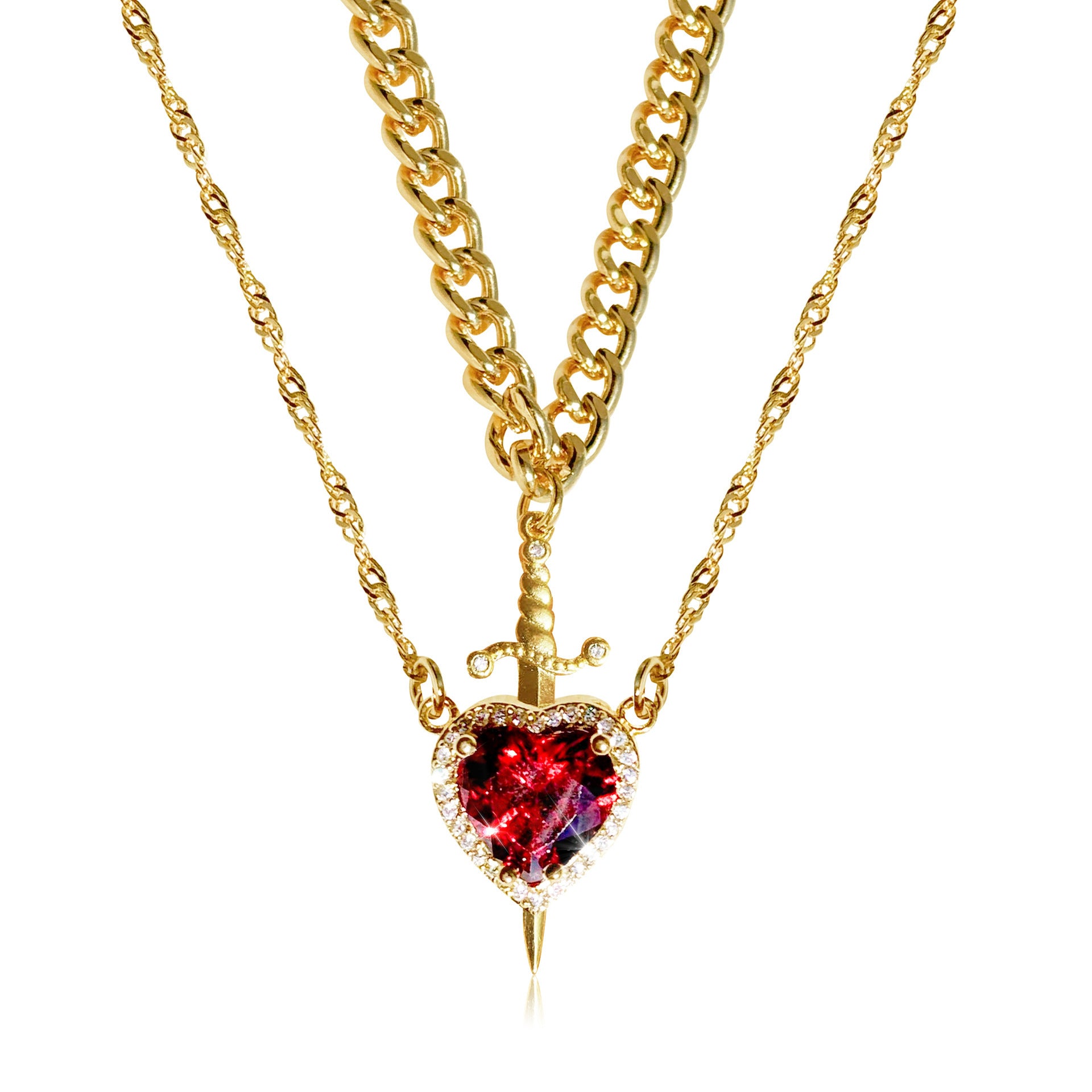 Wholesale Red Crystal Heart Dagger Necklace