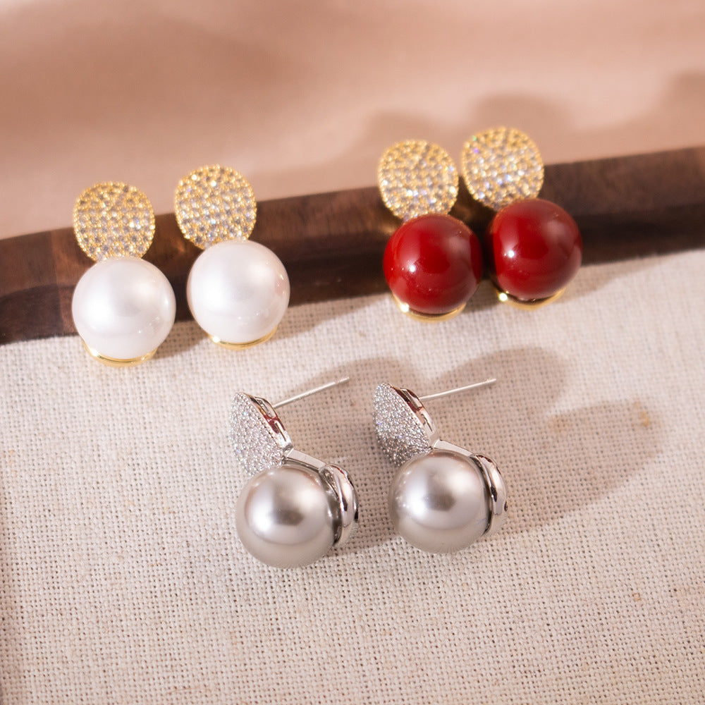 Wholesale Silver Needle Zircon Geometric Pearl Earrings