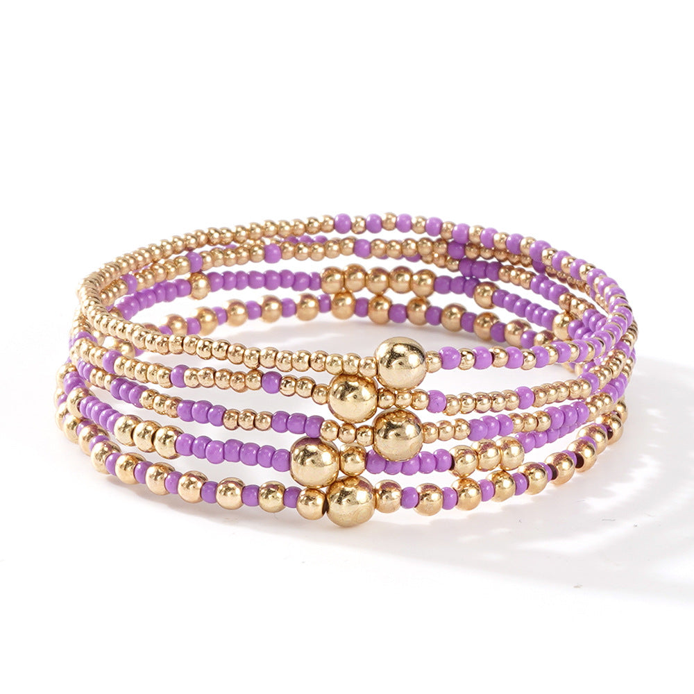 Wholesale Gold Tone Seed Bead Bracelet 5 Piece Set Hand Knitted Geometric Unisex Design Fashion Jewelry Accessory For Everyday Wear And Gifting