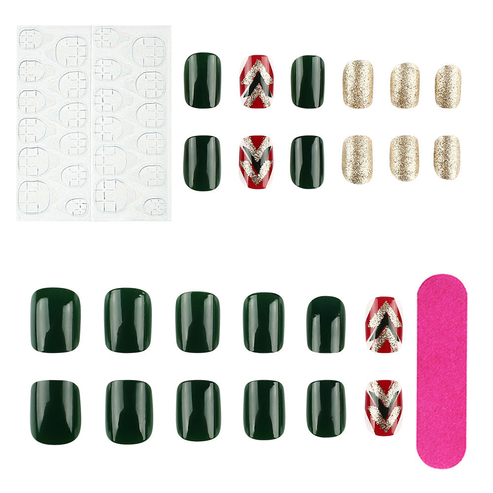 Wholesale 24 Pieces/box Christmas Glitter Dark Green Nails Kits Nail Stickers ACC-NS-MiKe015