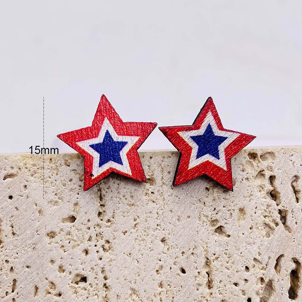 Wholesale Independence Day  American Flag Eagle Round Five-pointed Star Printed Wooden Earrings